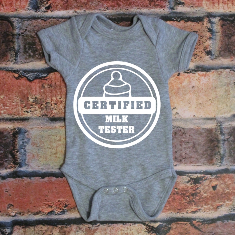 Certified Milk Tester grey baby onesie - soft
